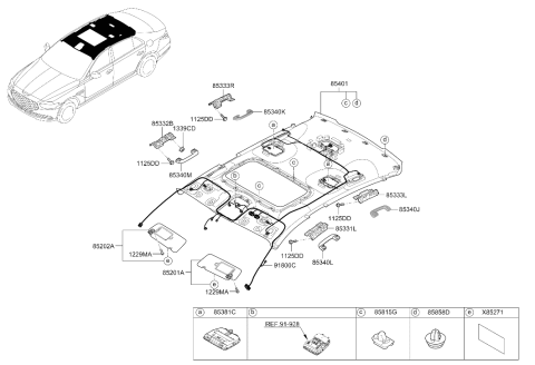 2021 Hyundai Genesis G90 Sunvisor Assembly Left Hand Diagram for 85201-D2620-VNB