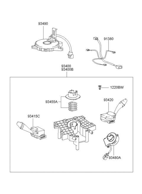 2006 Hyundai Tiburon Sub Switch Assembly-Multifunction Diagram for 93480-2C850