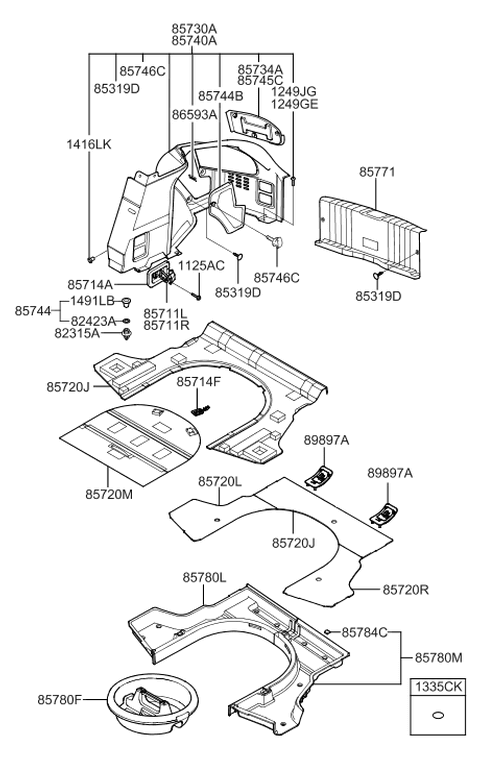 2007 Hyundai Tiburon Luggage Side Trim Assembly Right Hand Diagram for 85740-2C101-LK