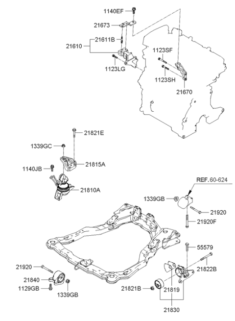 2008 Hyundai Tiburon Engine Support Bracket, Front Diagram for 21670-23511