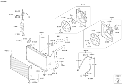 2007 Hyundai Tiburon Radiator Assembly Diagram for 25310-2D100
