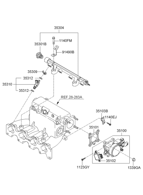 2006 Hyundai Tiburon Throttle Body Assembly Diagram for 35100-23701