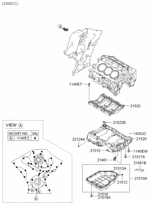 2006 Hyundai Santa Fe Engine Oil Pan Assembly Upper Diagram for 21520-3E002