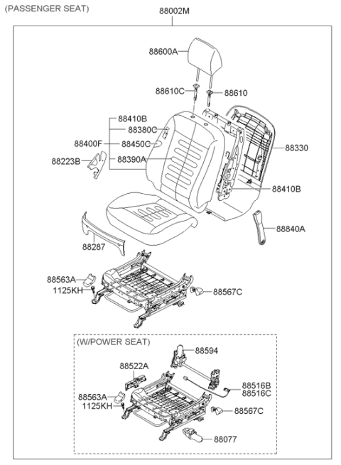 2006 Hyundai Santa Fe Front Seat Belt Buckle Assembly Right Hand Diagram for 88840-0W000-J4