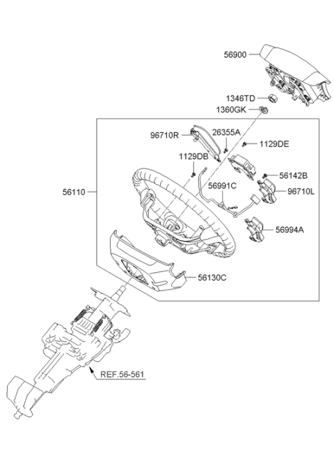 2006 Hyundai Santa Fe Left Steering Remote Control Switch Assembly Diagram for 96700-0W000
