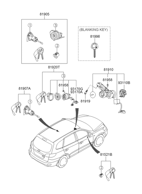 2006 Hyundai Santa Fe Body & Switch Assembly-Steering & IGNTION Diagram for 81910-2B110