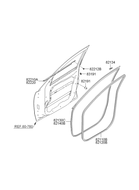 2006 Hyundai Santa Fe Front Door Body Side Weatherstrip Right Hand Diagram for 82120-0W000-WK