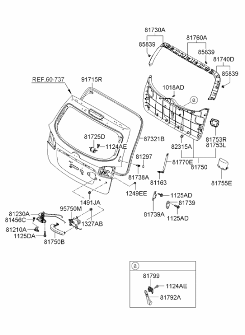 2006 Hyundai Santa Fe Tail Gate Lifter Assembly Diagram for 81770-2B000