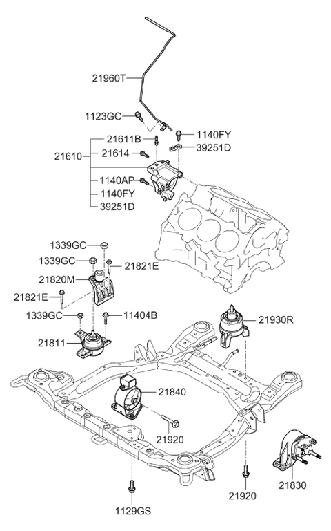 2006 Hyundai Santa Fe Engine Support Bracket, Front Diagram for 21610-3E023