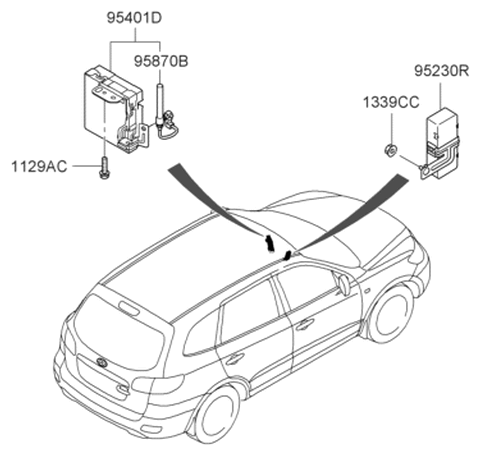 2006 Hyundai Santa Fe Brake Control Module And Receiver Unit Assembly Diagram for 95400-0W200