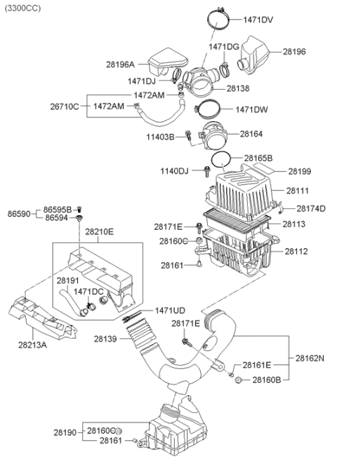 2006 Hyundai Santa Fe Air Intake Shield Diagram for 28213-2B000