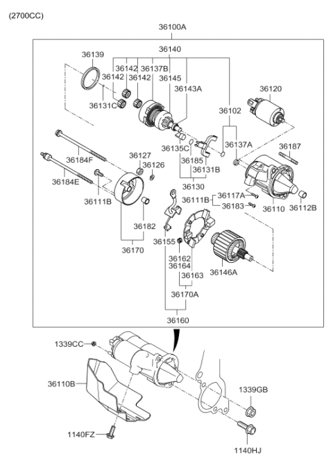 2006 Hyundai Santa Fe Starter Assembly Diagram for 36100-3E020
