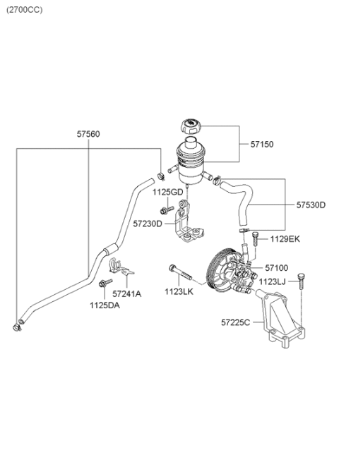 2006 Hyundai Santa Fe Power Steering Reservoir Assembly Diagram for 57150-0W300