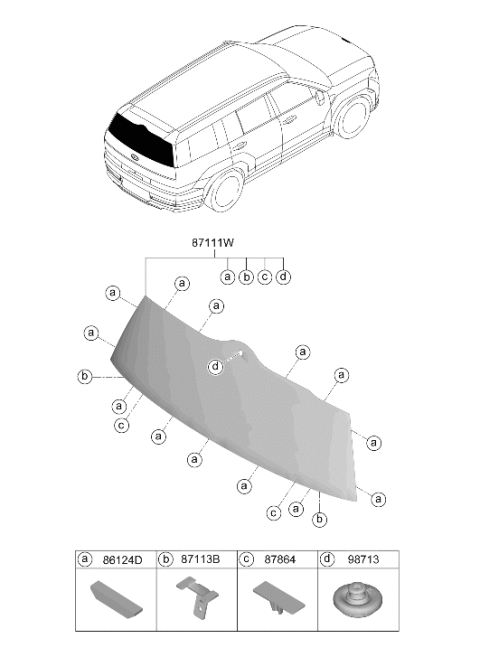 2024 Hyundai Santa Fe GLASS ASSY-TAIL GATE Diagram for 87110-R6010