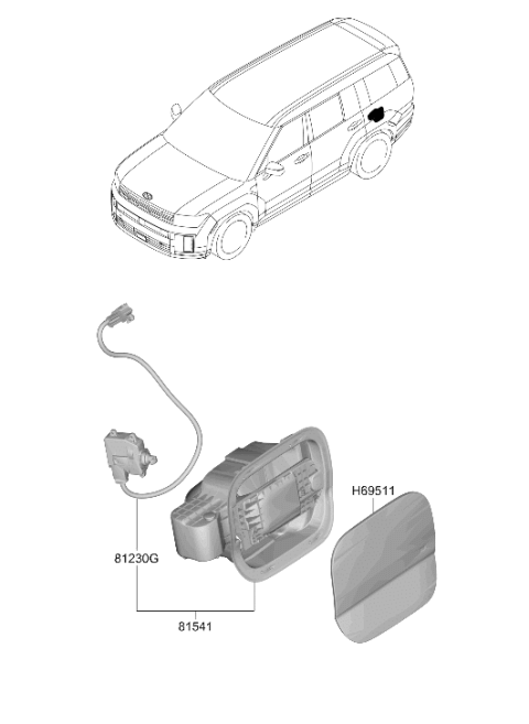 2026 Hyundai Santa Fe Fuel Filler Door Panel Assembly Diagram for 69511-R6000