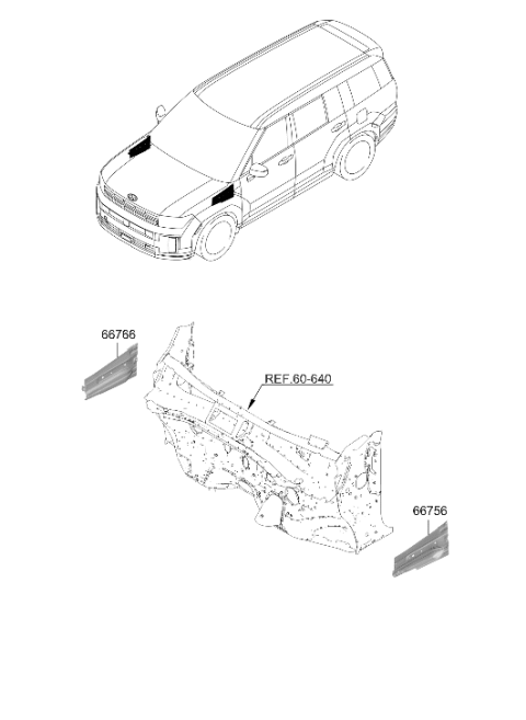 2024 Hyundai Santa Fe Cowl Side Outer Upper Panel Right Hand Diagram for 66766-P6000