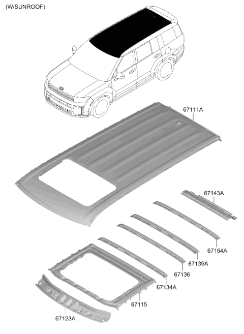 2024 Hyundai Santa Fe RAIL-ROOF CTR NO.3 Diagram for 67162-P6000