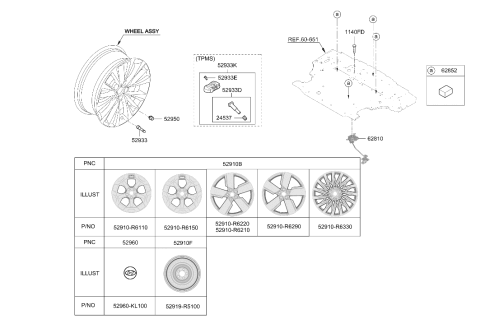 2024 Hyundai Santa Fe Aluminium Wheel Assembly Diagram for 52910-R6150