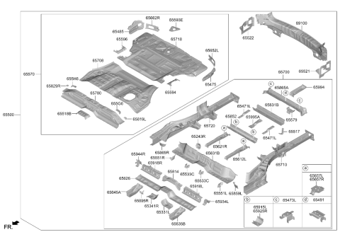 2024 Hyundai Santa Fe EXTN-RR FLOOR CRO/MBR NO.4,LH Diagram for 65814-P6000
