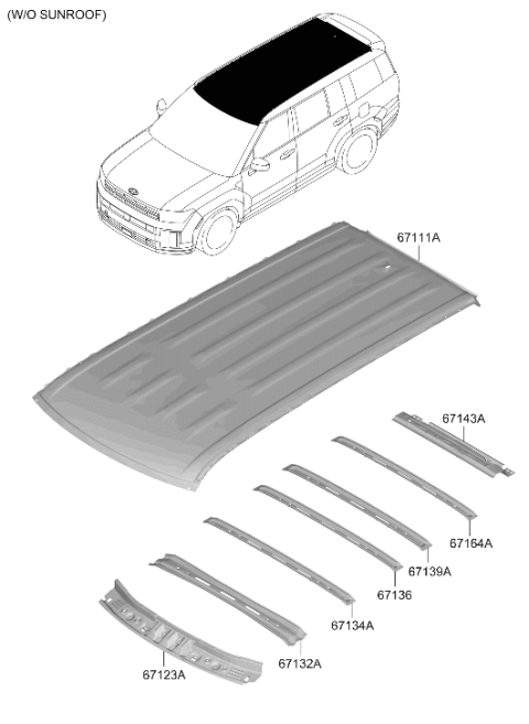 2025 Hyundai Santa Fe RAIL-ROOF CTR NO.2 Diagram for 67142-P6000