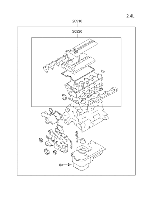 2002 Hyundai Sonata Engine Overhaul Upper Gasket Kit Diagram for 20920-37D00-A