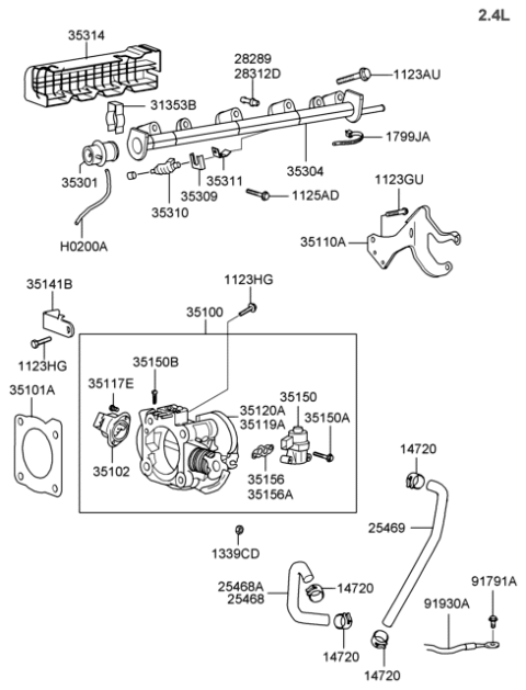 2004 Hyundai Sonata Regulator-Delivery Pipe Pressure Diagram for 35301-37100