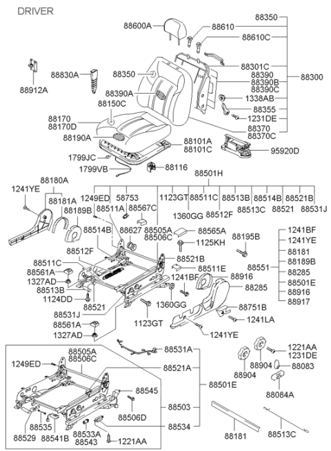 2005 Hyundai Sonata Old Body Style Front Seat Diagram 2