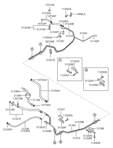 2003 Hyundai Sonata Clip-Fuel Hose Diagram for 31352-29000