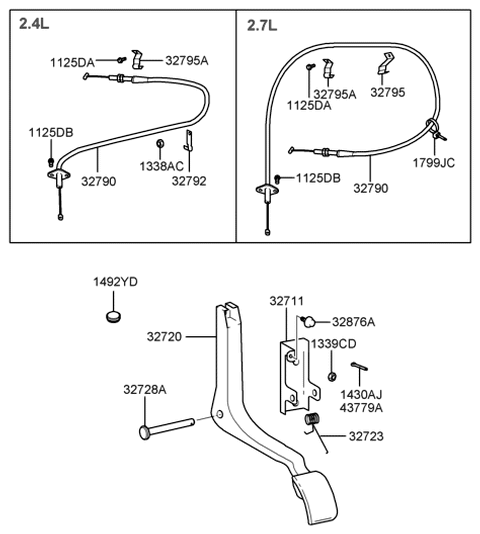 2005 Hyundai Sonata Accelerator Cable Assembly Diagram for 32790-38102