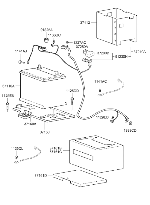 2001 Hyundai Sonata Battery Cable Assembly Diagram for 37200-38012