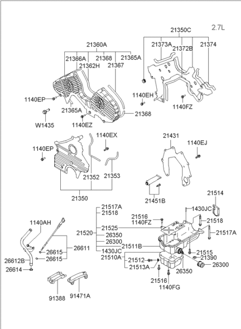 2001 Hyundai Sonata Engine Oil Filter Assembly Diagram for 26300-35500