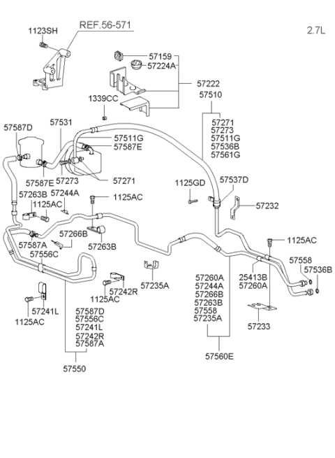 2005 Hyundai Sonata Old Body Style Power Steering Hose & Bracket Diagram 2