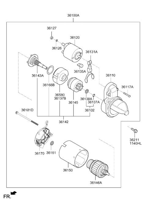 2015 Hyundai Elantra Starter Assembly Diagram for 36100-2E131