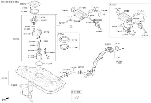 2015 Hyundai Elantra Fuel Tank Assembly Diagram for 31150-3X610