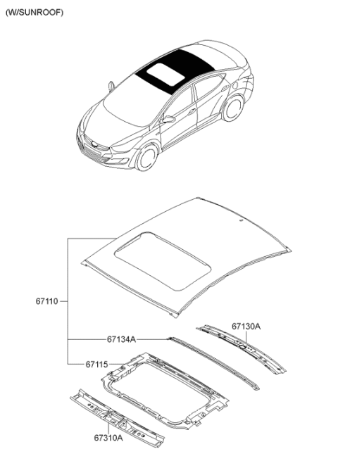 2014 Hyundai Elantra Panel Assembly-Roof Diagram for 67110-3X021
