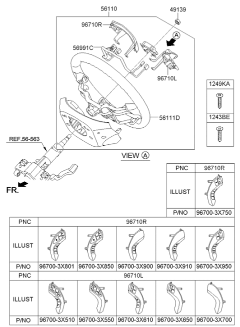 2015 Hyundai Elantra Left Steering Remote Control Switch Assembly Diagram for 96700-3X505-SA5