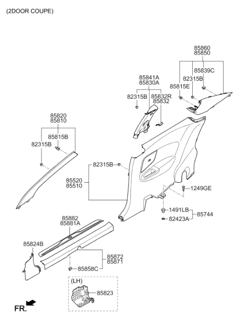 2014 Hyundai Elantra Trim Assembly Quarter Inner Right Hand Diagram for 85520-3X500