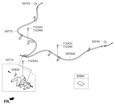 2014 Hyundai Elantra Parking Brake Lever Assembly Diagram for 59710-3X520-RY