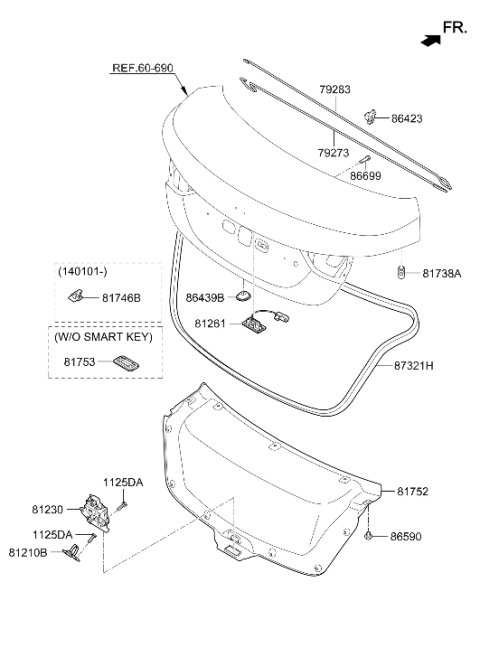 2014 Hyundai Elantra Trunk Lid Latch Assembly Diagram for 81230-3X010