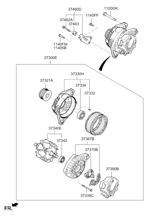 2015 Hyundai Elantra Brace Assembly-Alternator Diagram for 37460-2E020