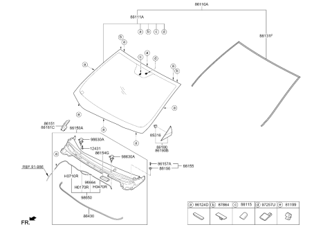 2015 Hyundai Elantra Front Windshield Washer Sprayer Nozzle Assembly Diagram for 98630-3X500