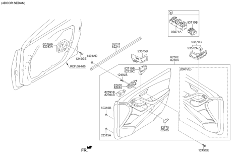 2014 Hyundai Elantra Power Window Main Switch Assembly Diagram for 93570-3X531-RAS