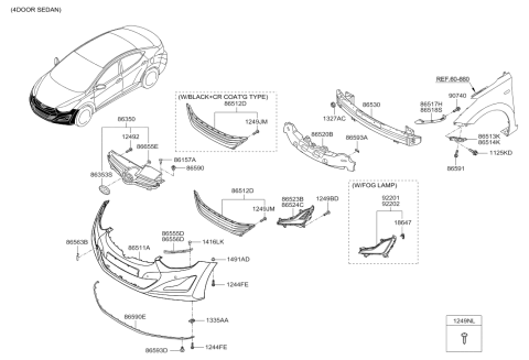 2014 Hyundai Elantra Front Bumper Cover Diagram for 86511-3X501