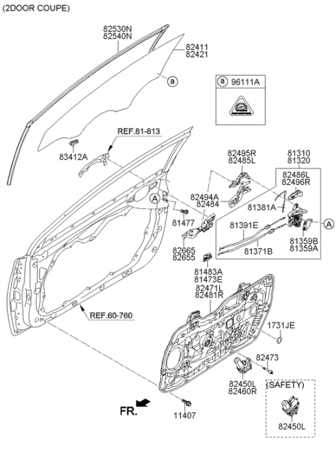 2014 Hyundai Elantra Korean made Front Door Window Regulator & Glass Diagram 2