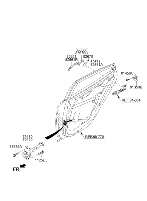 2014 Hyundai Elantra Rear Door Outside Handle Cover Left Hand Diagram for 83652-3X030