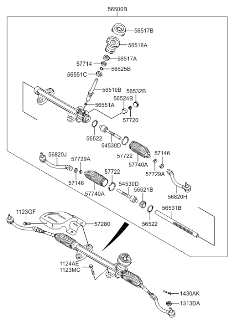 2015 Hyundai Elantra Steering Gear Assembly Diagram for 56500-3X200