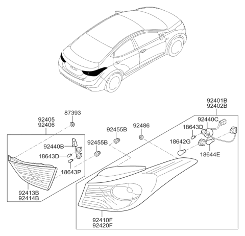 2015 Hyundai Elantra Bulb Holder And Wiring Assembly Diagram for 92480-3X200