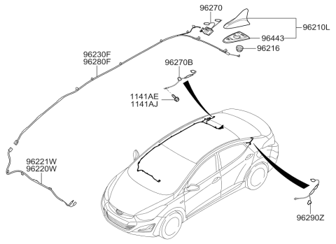 2014 Hyundai Elantra Combination Antenna Assembly Diagram for 96210-3X000-N5S