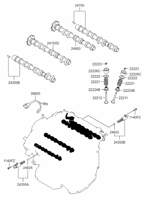 2009 Hyundai Santa Fe Old Body Style Camshaft & Valve Diagram 4