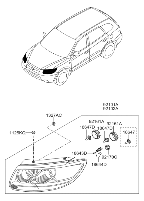 2008 Hyundai Santa Fe Front Turn Signal Lamp Holder Assembly Diagram for 92166-0A500